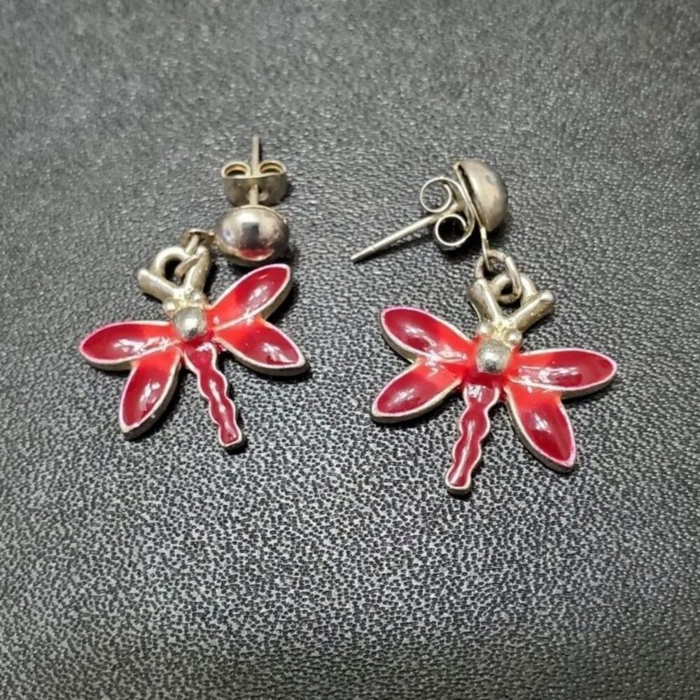 Silver tone dragonfly earrings